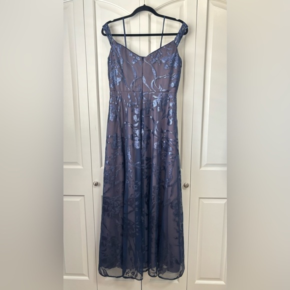 RENE RUIZ COLLECTION Navy Floral Sequin Fit-&-Flare Gown Off Shoulder Strapless - Picture 3 of 10